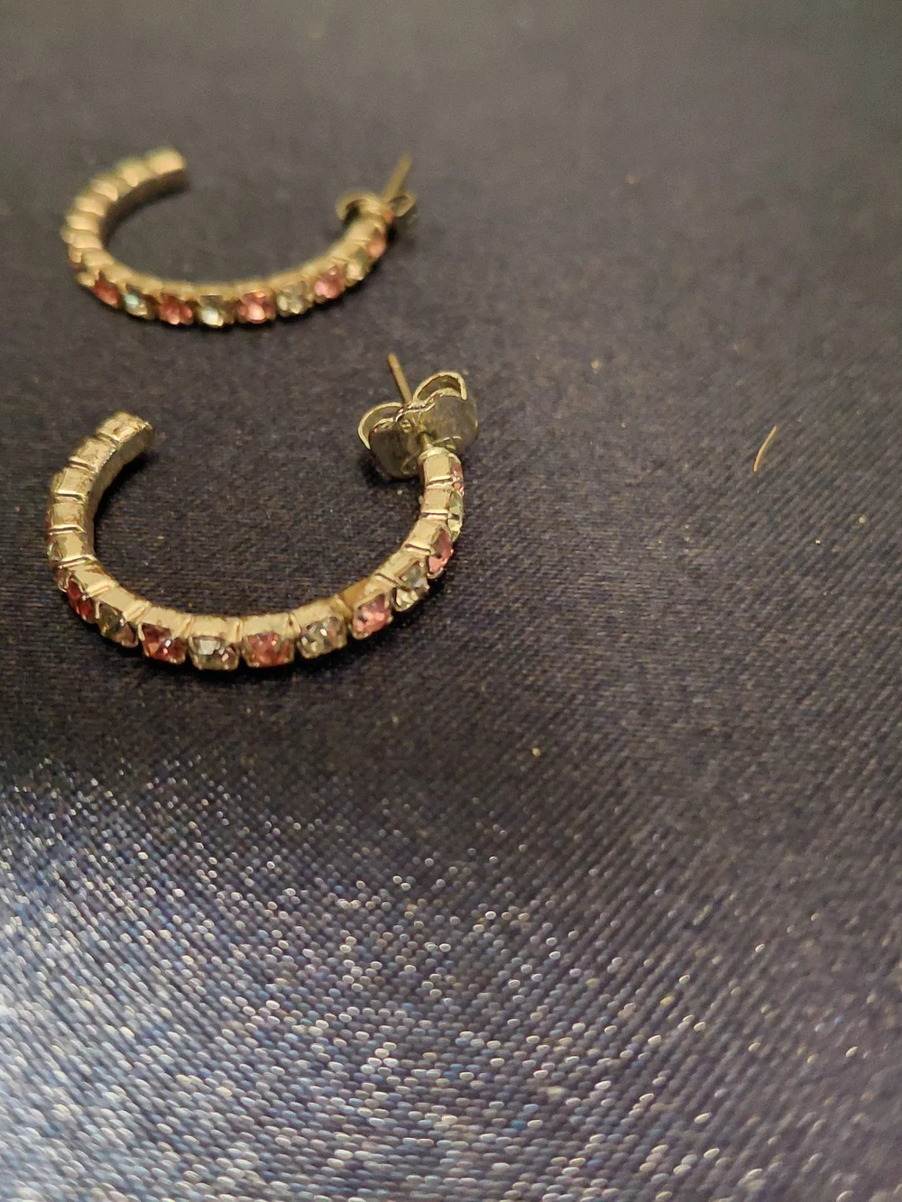 Silver-Tone Pink Crystal Hoop Earrings